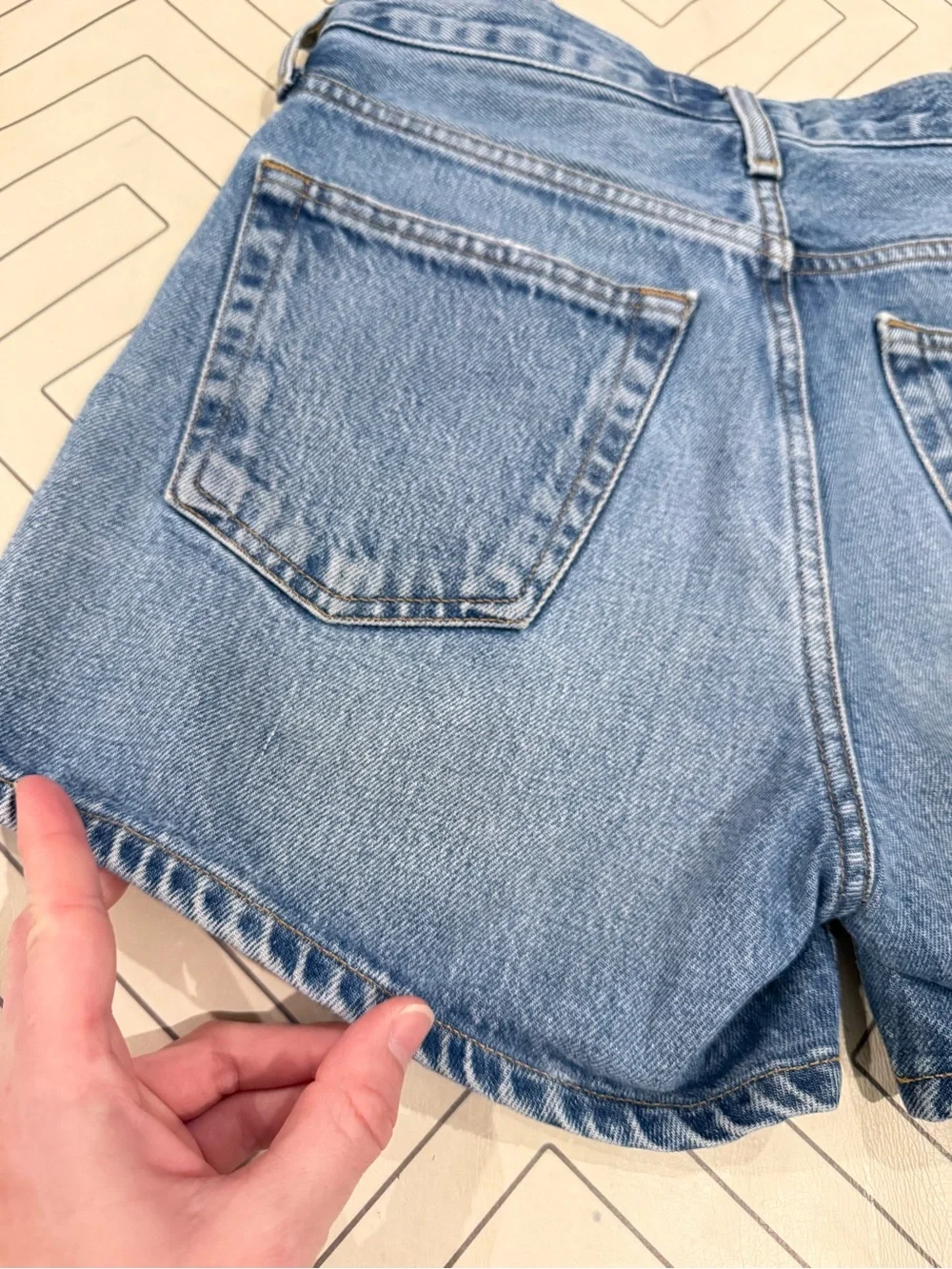 Agolde Blue Denim Parker Long Shorts